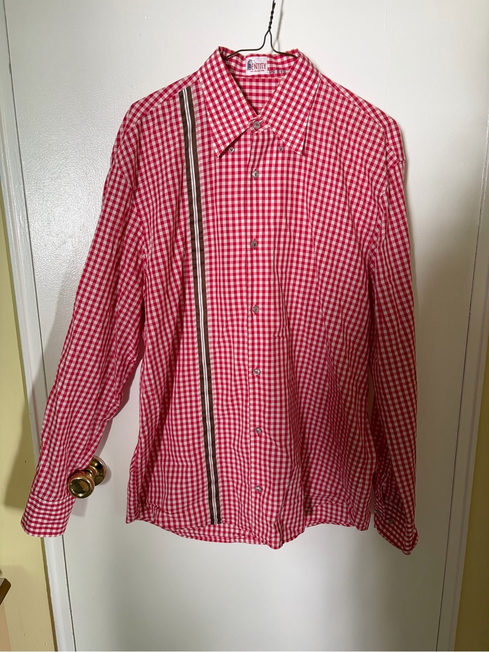 Men's Red Gingham Button-Down Shirt with Contrast Stripe made in Italy